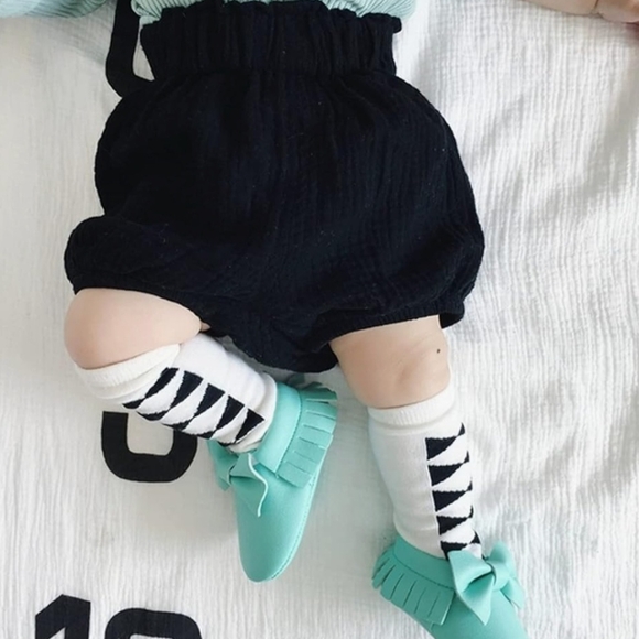 Kids High Waist Black Bubble Bloomer Short Cotten Linen Toddler Bottoms 12-18M - Picture 2 of 2